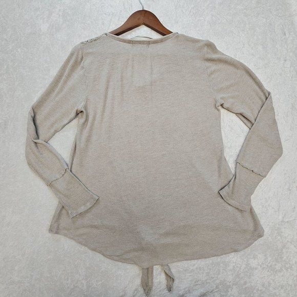 Knox Rose Top Women's Large Gray Long Sleeve Lightweight Knit Front Knot Lace‎ - Picture 2 of 8